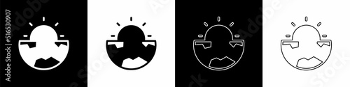 Set Earth core structure crust icon isolated on black and white background. Vector