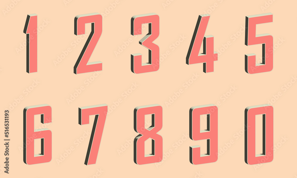 Set of vector coral 3d numbers. Set of characters. Vector illustration Set of vector coral 3d numbers. Set of characters. Vector illustration