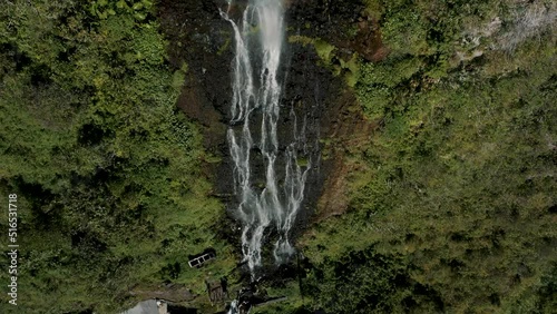 Waterfall Cascada Manto de la Novia, Banos de Agua Santa, Tungurahua Province - aerial drone shot