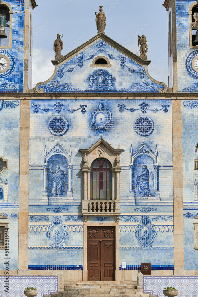 Obraz premium facade covered with azulejos of the church Santa Marinha in Cortegaca, Ovar district, Portugal