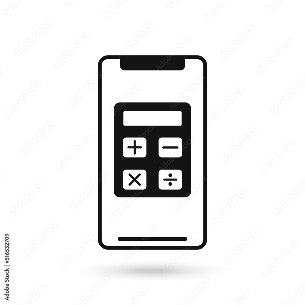 Mobile phone flat design with calculator icon. Mobile phone flat design with calculator icon.