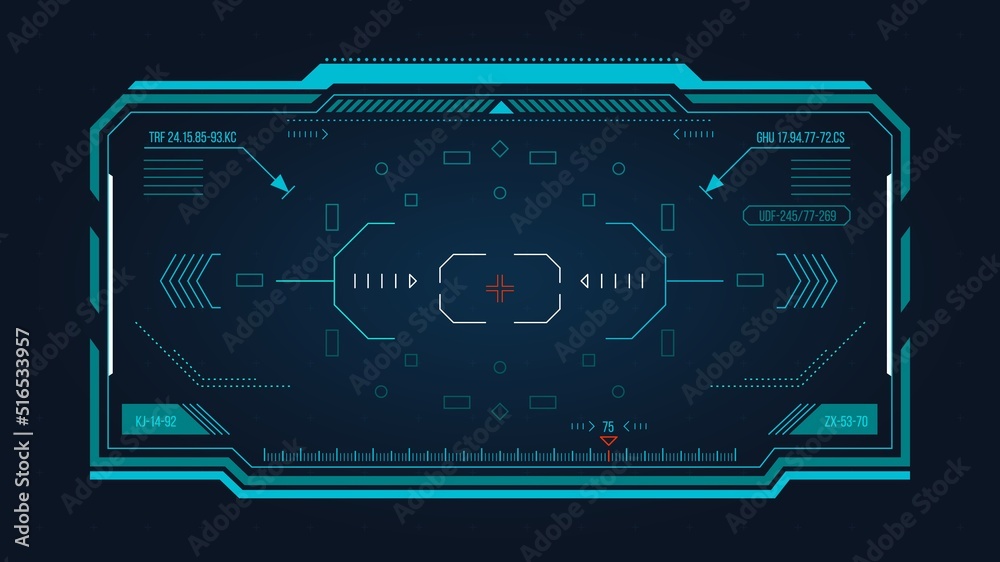 Futuristic HUS screen. Sci-Fi shooter game digital target aim ...