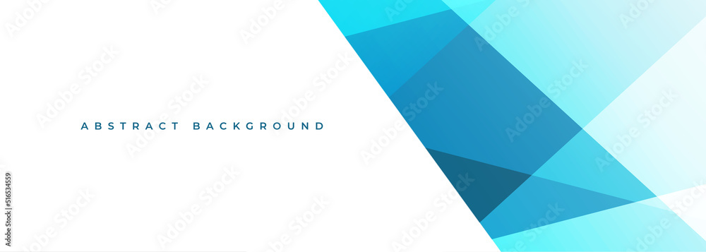 White modern abstract wide banner with blue geometric shapes. Blue and white abstract background. Vector illustration