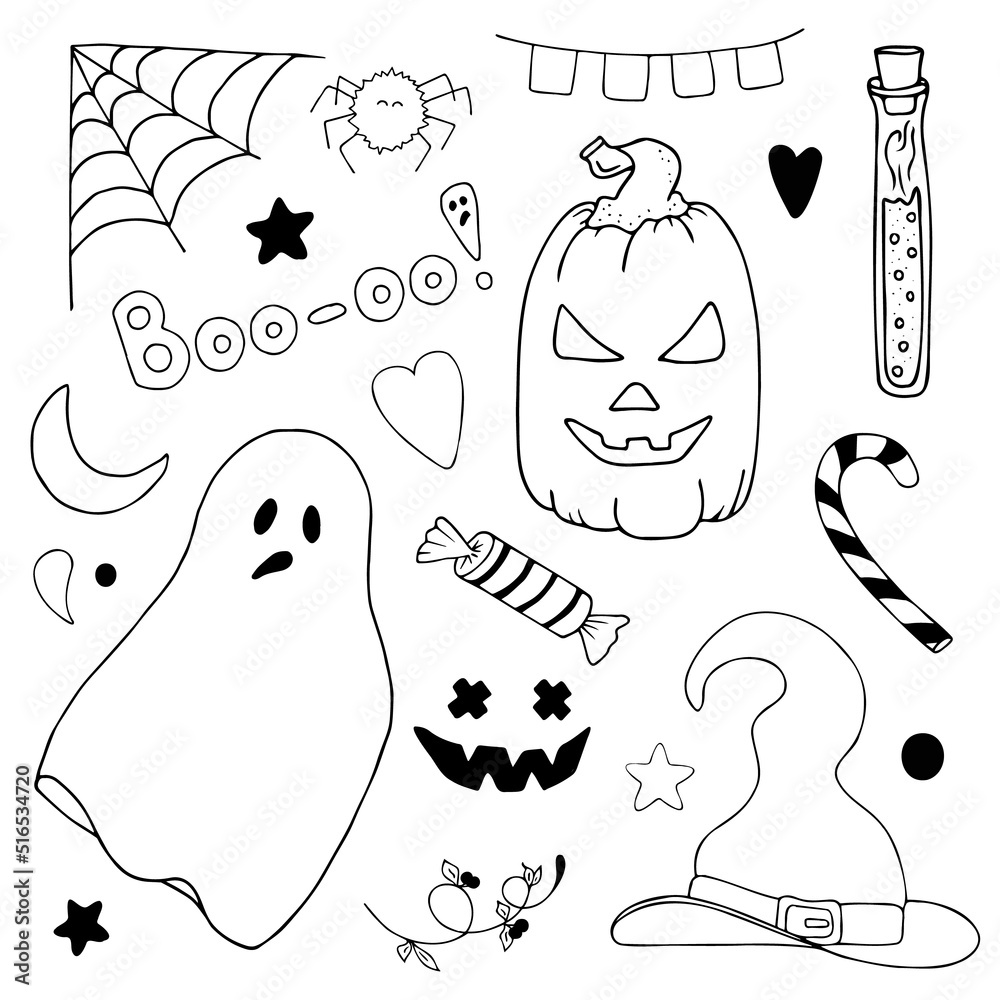 doodle conjunto adesivo bruxas engraçadas 9532617 Vetor no Vecteezy