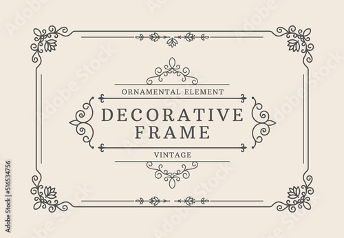 Decorative border. Elegant frame with ornamental flourish corners and thin elegant shapes, vintage classic luxury diploma layout. Vector certificate with royal graphic