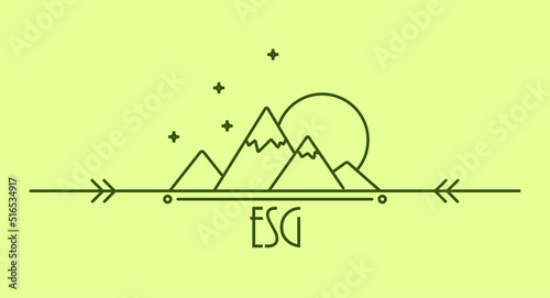 linear illustration on the theme of environmental conservation image of mountains with the inscription ESG