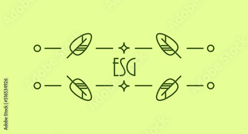 linear illustration on the theme of environmental conservation image of leaves and the inscription ESG