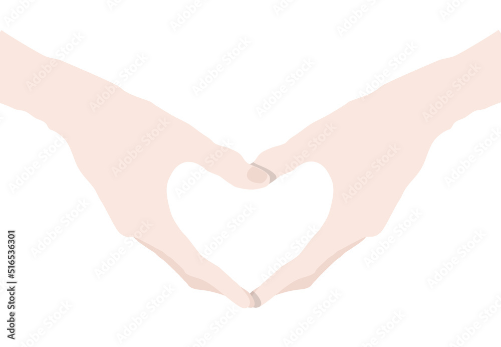 Obraz premium Heart shaped hands on white background, light colored female hands. Vector 