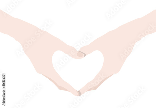 Heart shaped hands on white background, light colored female hands. Vector 
