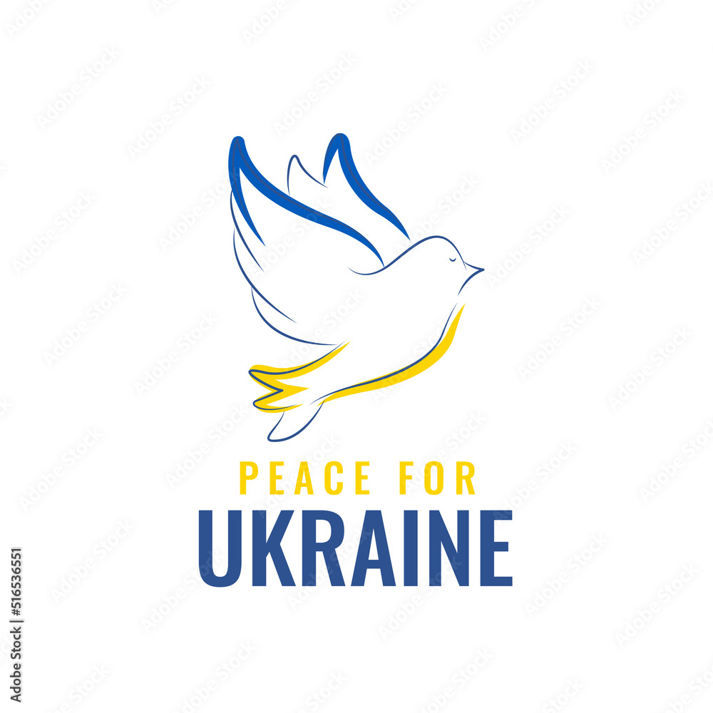 Peace for Ukraine. Banner on a white background. Support Ukraine. Dove of peace in the color of the flag of Ukraine. Logo, icon.