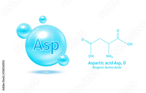 Important amino acid aspartic and structural chemical formula and line model of molecule. Arginine blue on a white background. 3D Vector Illustration. Medical and scientific concepts. photo