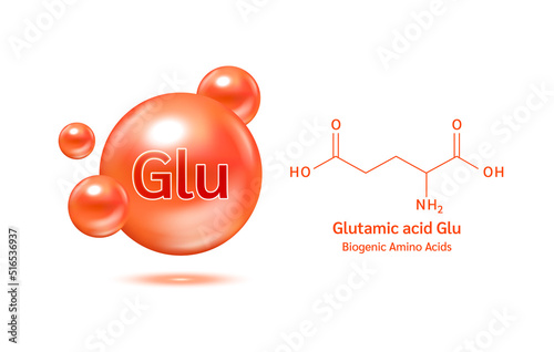 Important amino acid glutamic and structural chemical formula and line model of molecule. Arginine blue on a white background. 3D Vector Illustration. Medical and scientific concepts.