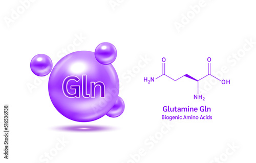 Important amino acid glutamine and structural chemical formula and line model of molecule. Arginine blue on a white background. 3D Vector Illustration. Medical and scientific concepts.