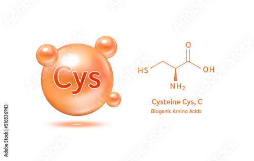 Important amino acid cysteine and structural chemical formula and line model of molecule. Arginine blue on a white background. 3D Vector Illustration. Medical and scientific concepts. photo