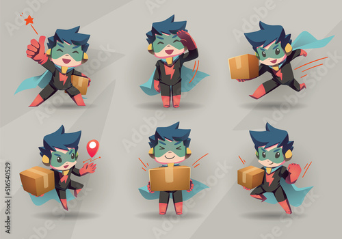 set of super hero mascot delivery package