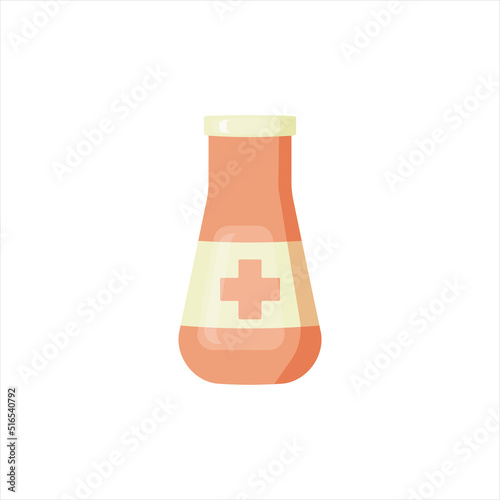 Medical bottle with label. Flat vector illustration.
