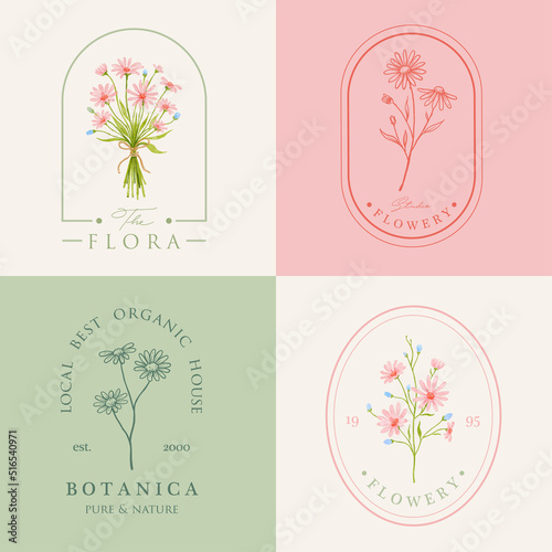 Pink floral feminine logo design set
