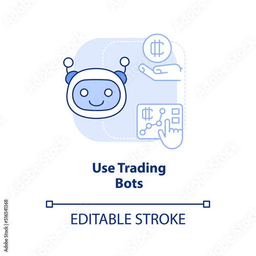 Use trading bots light blue concept icon. Multiple platforms. Cryptocurrency tip abstract idea thin line illustration. Isolated outline drawing. Editable stroke. Arial, Myriad Pro-Bold fonts used