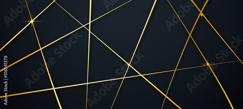 Premium background design with diagonal dynamic gold line pattern on black backdrop. Vector horizontal template for business banner, formal invitation, luxury voucher, prestigious gift certificate photo