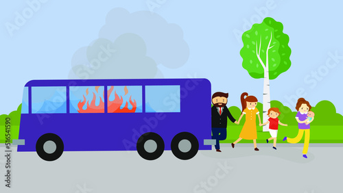 people flee from a burning bus