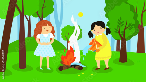 children put out a fire in the forest