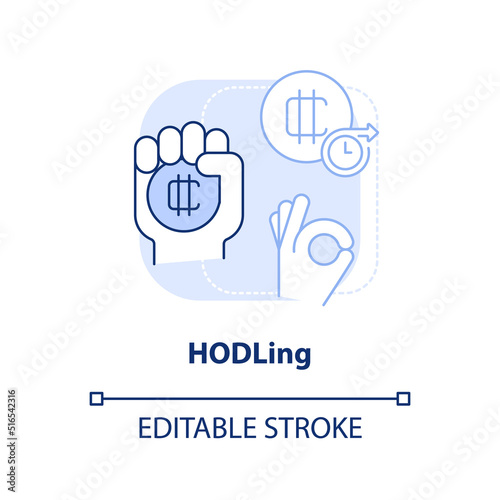 HODLing light blue concept icon. Buy tokens to keep. Way to make money on crypto abstract idea thin line illustration. Isolated outline drawing. Editable stroke. Arial, Myriad Pro-Bold fonts used