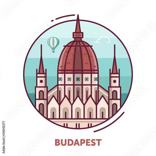 Travel Budapest Icon with Parliament Building
