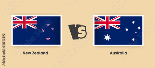 New Zealand vs Australia flags placed side by side. Creative stylish national flags of New Zealand and Australia with background