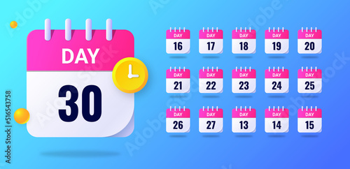 Vector goal calendar. Calendar for 30 days, set 2. Challenge for 30 days