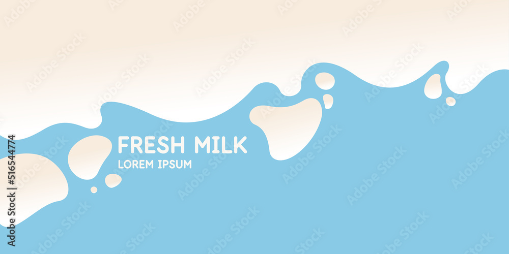Naklejka premium Modern poster fresh milk with splashes on a light blue background. Vector illustration.