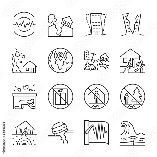 Tablou canvas Earthquake icons set
