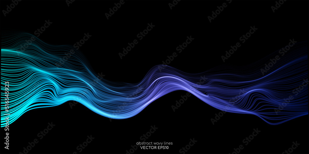 Vector wave lines smooth flowing dynamic blue green gradient light ...