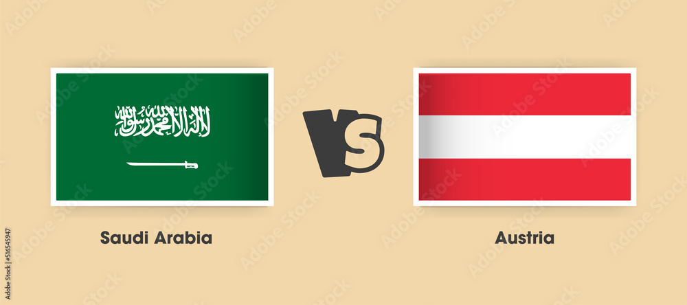 Saudi Arabia vs Austria flags placed side by side. Creative stylish national flags of Saudi Arabia and Austria with background Saudi Arabia vs Austria flags placed side by side. Creative stylish national flags of Saudi Arabia and Austria with background