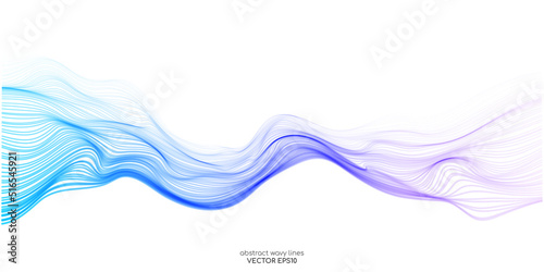 Vector wave lines smooth flowing dynamic blue purple pink gradient isolated on white background for concept of technology, digital, communication, science, music