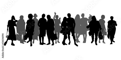 Vector set of silhouettes of people with bags, buyers, tourists isolated on a white background