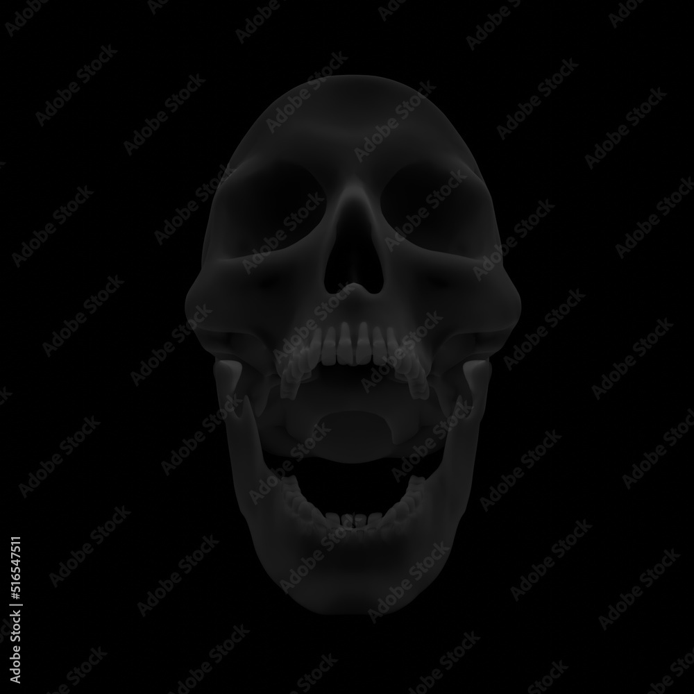 Screaming Skull or open mouth Skull isolated on black background. 3d render Xray shade style Screaming Skull or open mouth Skull isolated on black background. 3d render Xray shade style