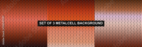 Set of 3 bronze metal cell background . Net background.