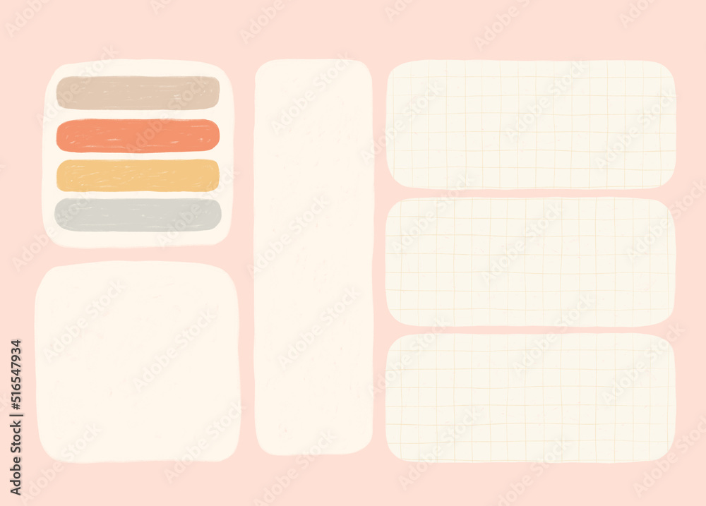 Trendy minimalist planner in pastel colors. For menu, to-do list. Template in textured hand-drawn style in pastel colors.