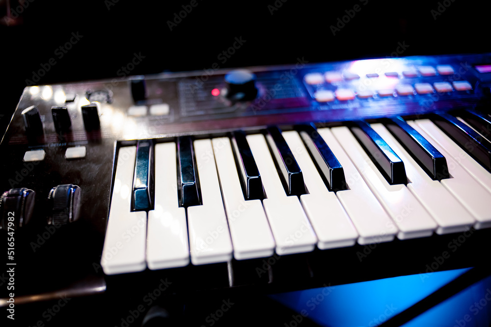 Synth key close-up photos. background of piano keyboard, close up