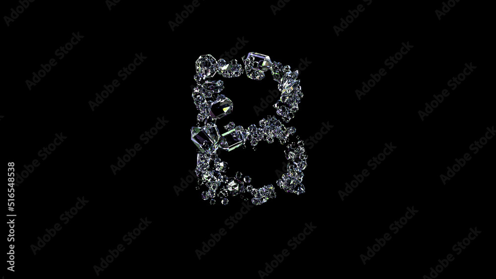 crystal lighting transparent brilliants letter B on black, isolated - object 3D rendering