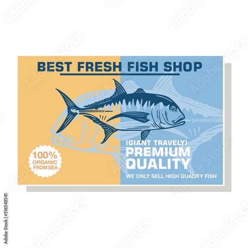 giant travelly sish shop logo, silhouette of great marine fish swimming, vector illustrations