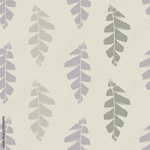 Mono print style leaves seamless vector pattern background. Textured cut out grunge foliage backdrop. Hand crafted painterly organic geometric design. Neutral monochrome all over print for packaging