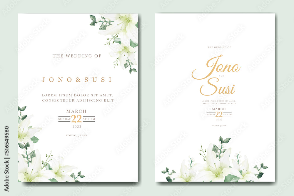 Watercolor Lily Floral Wedding Invitation card 