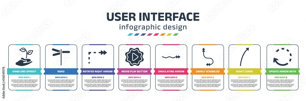 user interface infographic design template with hand and sprout, road ...