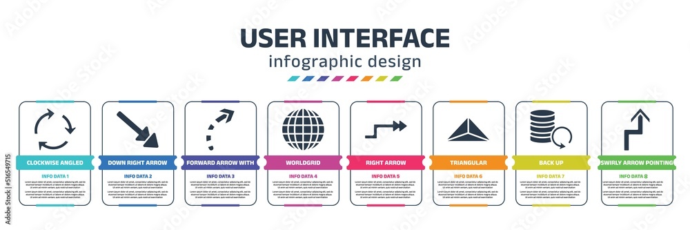 user interface infographic design template with clockwise angled arrows ...