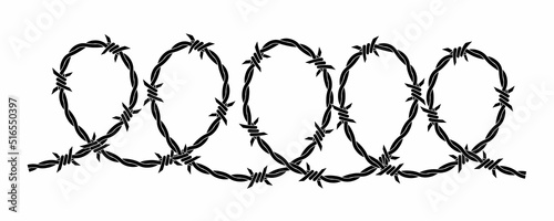 Vector illustration of barbed wire isolated on white background. Security fence twisted barbwire. 