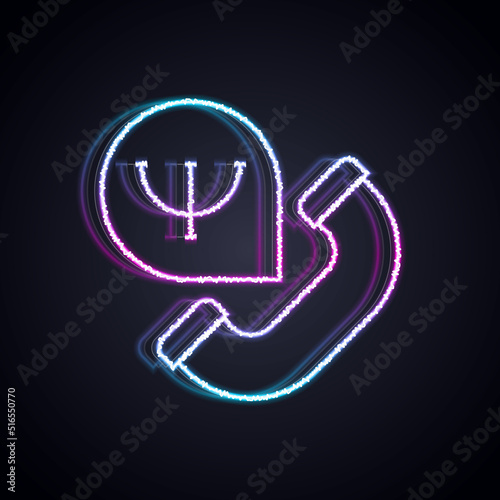 Glowing neon line Online psychological counseling distance icon isolated on black background. Psychotherapy, psychological help, psychiatrist online consulting. Vector