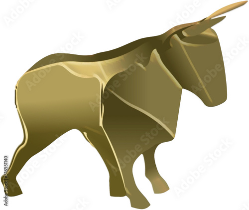 Golden realistic bull on transparent background, vector 