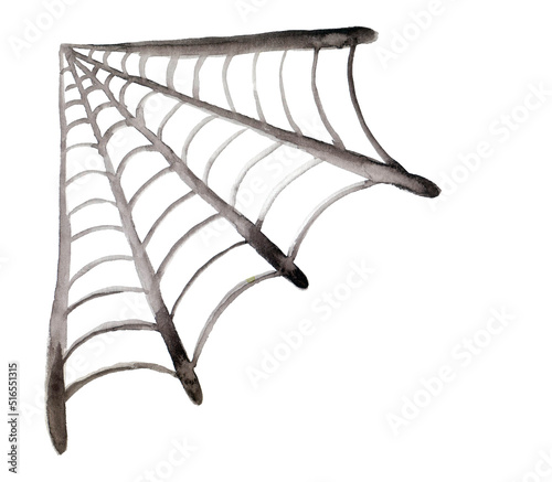 Halloween background of watercolor spider's web on white background