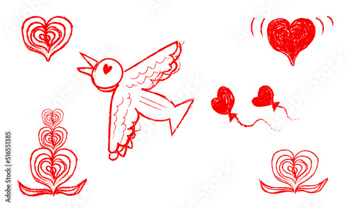 風船とハートと愛の羽ばたく鳥セット